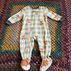 Carter's Green Checkered Fox Print Footie